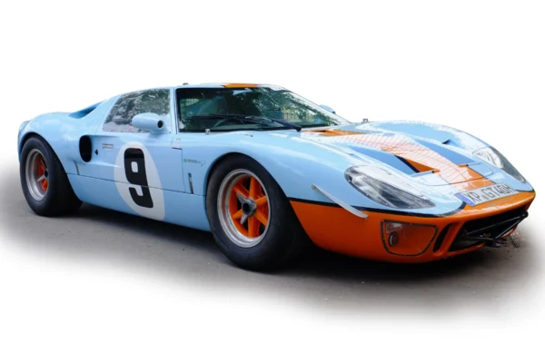 A Ford GT40 racing at Le Mans in 1966, the year Ford finished 1st, 2nd, and 3rd to defeat Ferrari