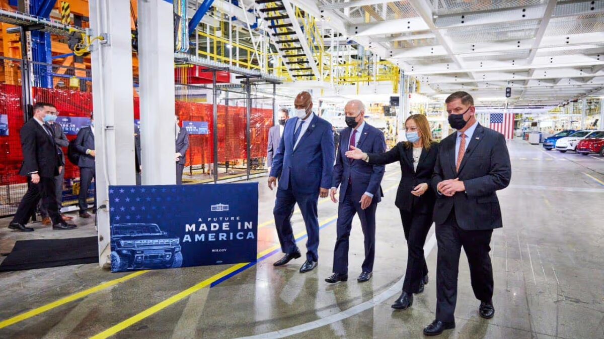 The exterior of GM's Factory Zero plant in Detroit-Hamtramck, Michigan, where 1,300 EV workers have been temporarily laid off amid collapsing demand.
