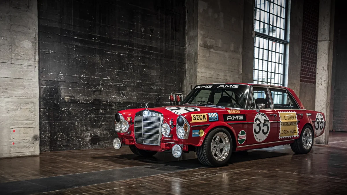 The AMG Mercedes 300 SEL 6.8 'Red Pig' racing at the 1971 24 Hours of Spa-Francorchamps, where it finished second overall