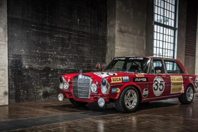 The AMG Mercedes 300 SEL 6.8 'Red Pig' racing at the 1971 24 Hours of Spa-Francorchamps, where it finished second overall