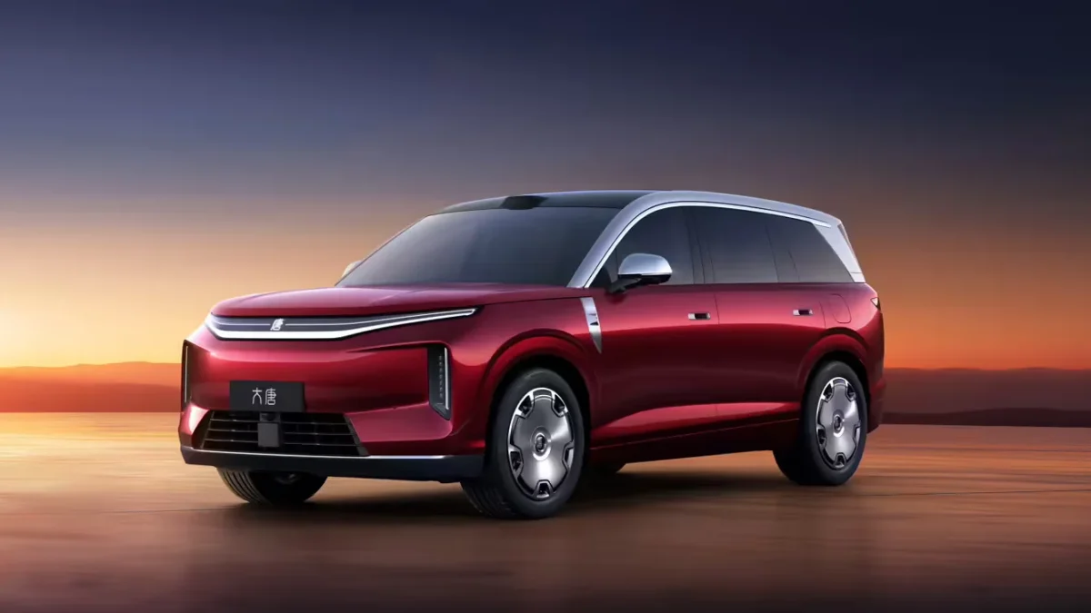 The BYD Great Tang large electric SUV on display at the 2026 Beijing Auto Show, representing the Chinese automaker's new flagship model with 950km claimed range and sub-10-minute flash charging.