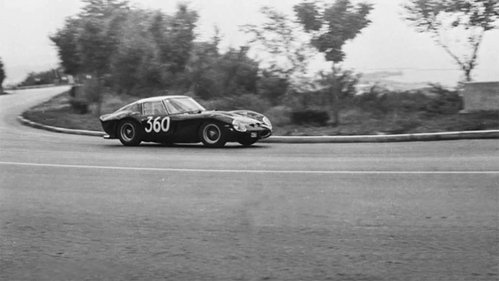A Ferrari 250 GTO competing at Le Mans in 1962, one of only 36 ever built despite Ferrari claiming 100 for homologation purposes