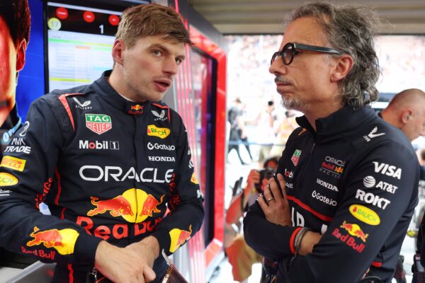 Max Verstappen in the Red Bull Ring paddock ahead of the 2026 Austrian Grand Prix, with Red Bull team principal Laurent Mekies.